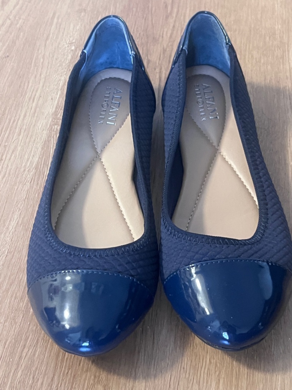 Alfani Navy Blue Quilted Cap-Toe Ballet Flats